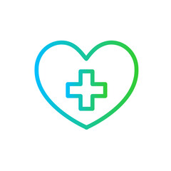 Obraz premium Heart medical and health icon with blue and green gradient outline style. love, heart, sign, design, shape, valentine, set. Vector Illustration