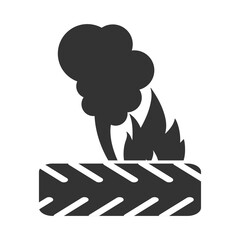 Vector illustration of burning tires icon in dark color and transparent background(png).