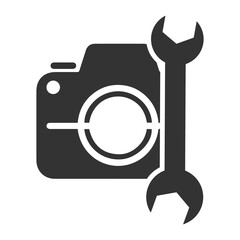 Vector illustration of camera service icon in dark color and transparent background(png).