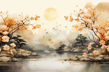 Mid Autumn festival website design watercolor