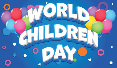 World Children Day 3D Text Effect and Banner Vector illustration