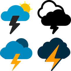 set of Clouds with thunder icon vector