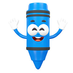 Blue Crayon character, 3d rendering illustration