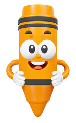 Orange Crayon character, 3d rendering illustration