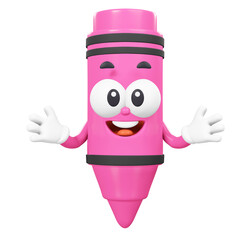 Pink Crayon character, 3d rendering illustration