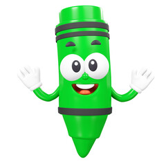 Green Crayon character, 3d rendering illustration