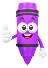 Purple Crayon character, 3d rendering illustration