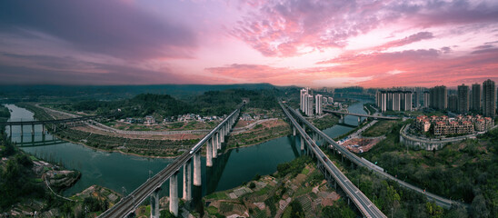 Chongqing urban architecture - on the highway and high-speed rail