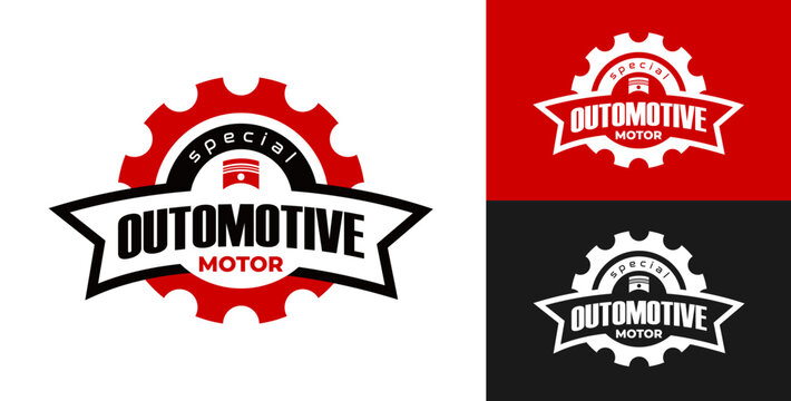 Outomotive or Automotive logo with Gear Motor black and red color for our company or business, suitable for automotive equipment shop