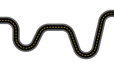 Asphalted road track highway car winding road with yellow lines flat style illustration
