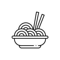 Noodles food and drink icon with black outline. asian, meal, food, cooking, chinese, noodle, pasta. Vector illustration