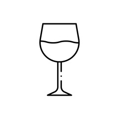 Wine food and drink icon with black outline. wine, red, glass, alcohol, drink, party, winery. Vector illustration
