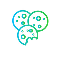 Cookies food and drink icon with blue and green gradient outline style. cookie, dessert, biscuit, pastry, sweet, bakery, chocolate. Vector illustration