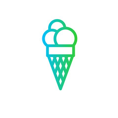 Ice cream food and drink icon with blue and green gradient outline style. sweet, cream, food, ice, summer, dessert, waffle. Vector illustration