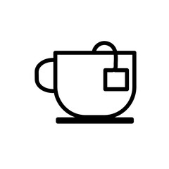 Tea food and drink icon with black outline style. tea, cup, drink, coffee, hot, line, sign. Vector illustration