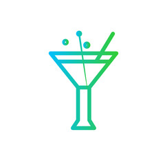 Cocktail food and drink icon with blue and green gradient outline style. cocktail, drink, alcohol, glass, bar, beverage, restaurant. Vector illustration