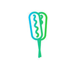 Corndog food and drink icon with blue and green gradient outline style. food, meal, stick, snack, fast, sausage, ketchup. Vector illustration