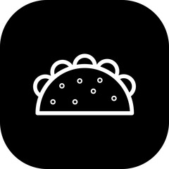 Taco food and drink icon with black filled outline style. food, taco, mexican, restaurant, lunch, tortilla, cheese. Vector illustration
