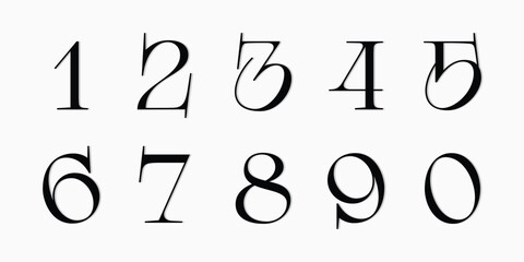 Number font. Font of numbers in classical style with contemporary geometric design. Beautiful elegant numerals. Vintage and old school retro typographic. Vector Illustration