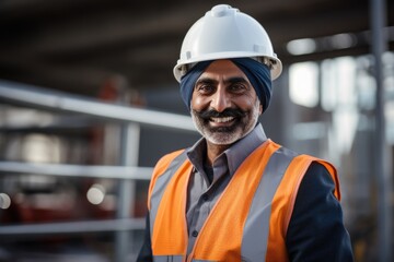 Smiling portrait of a happy male indian architect or developer working on a construction site