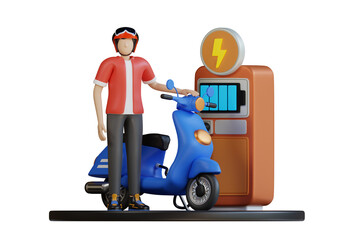Charges The Electric Motorbike 3d Illustration
