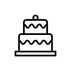 Cake food and drink icon with black outline style. cake, birthday, food, dessert, sign, sweet, celebration. Vector illustration