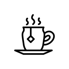 Tea food and drink icon with black outline style. tea, cup, set, drink, coffee, hot, beverage. Vector illustration