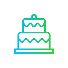 Cake food and drink icon with blue and green gradient outline style. cake, birthday, food, dessert, sign, sweet, celebration. Vector illustration