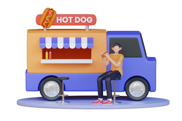 Hot dog food truck 3d Illustration