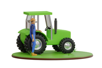 farmer with tractor 3d Illustration