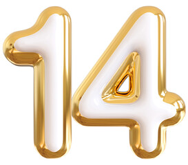 3d number 14 - gold number