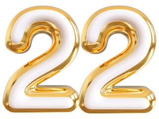 3d number 22 - gold number