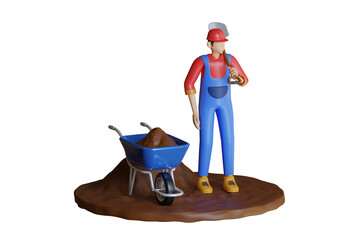 Worker Holding Shovel 3d Illustration