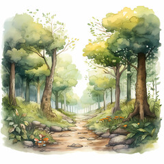 Green Forest Watercolor - 646203079