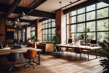 Interior of a modern business office of a startup company designed in a nordic contemporary style