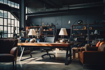 Interior of a modern business office of a startup company designed in a nordic contemporary style