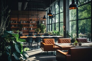Interior of a modern business office of a startup company designed in a nordic contemporary style