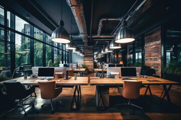 Interior of a modern business office of a startup company designed in a nordic contemporary style