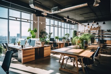 Fototapeta premium Interior of a modern business office of a startup company designed in a nordic contemporary style