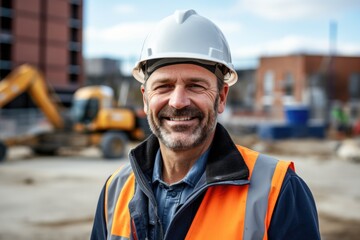 Smiling portrait of a happy male swedish developer or architect working on a construction site