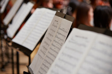 Fototapeta na wymiar Orchestra performance sheet music close-up