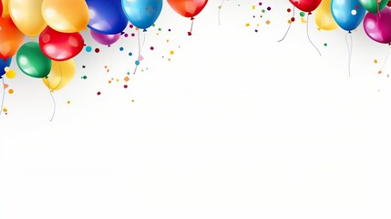 free photos Colorful balloons and falling foil confetti on white background for writing space.Generative AI