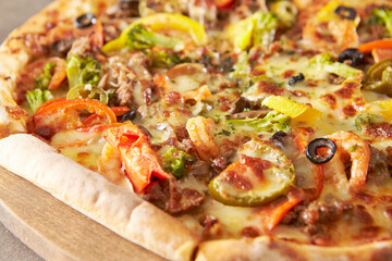 pizza on a board