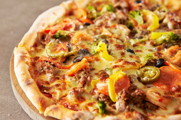 pizza on a board