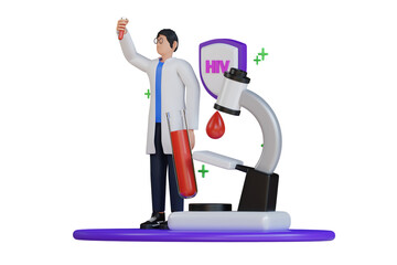 HIV Test Tubes and Research 3d Illustration