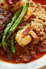 grilled beef steak with rice