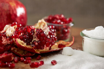 Pomegranate seeds mixed with sugar	