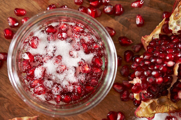 Pomegranate seeds mixed with sugar	