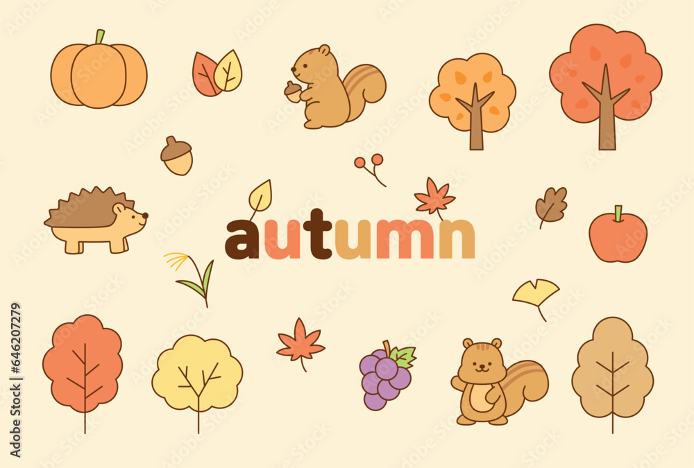 Poster a page decorated with symbolic objects of fall.