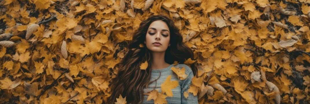 woman laying down ground autumn forest
